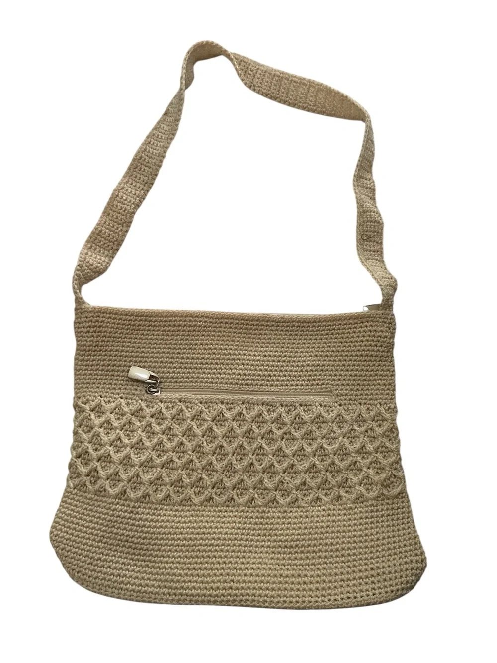 Beige Crochet Crossbody Bag - Lightweight Shoulder Tote